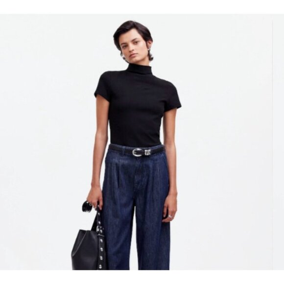 MADEWELL‎ Size XS T-Shirt Bundle of 2 Black Mockneck & Relaxed Oversized Tee - Picture 2 of 14